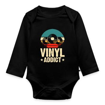 Accro au vinyle - Body Bébé bio manches longues - noir - Devant