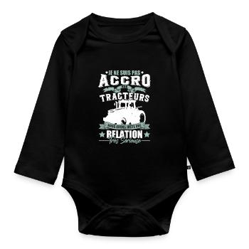 Dicton drôle de tracteur - Body Bébé bio manches longues - noir - Devant