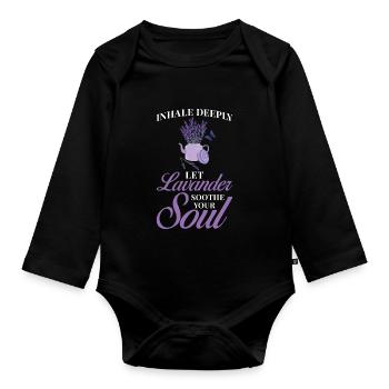 Lavender Lavender Flower Essential Oil Lavender Scent - Organic Longsleeve Baby Bodysuit - black - Front