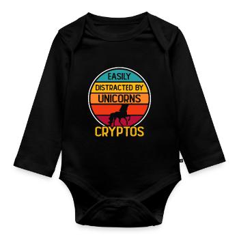 Crypto Cryptocurrency Unicorn - Organic Longsleeve Baby Bodysuit - black - Front
