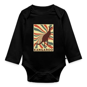 Kangaroo Retro Vintage - Organic Longsleeve Baby Bodysuit - black - Front