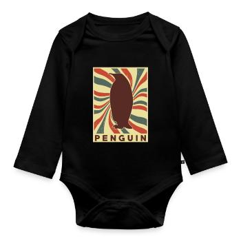 Pinguin Retro Vintage - Baby Bio-Langarm-Body - Schwarz - Vorne