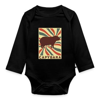 Capybara Retro Vintage - Baby Bio-Langarm-Body - Schwarz - Vorne