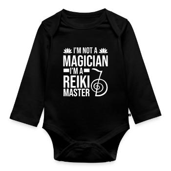 Reiki Magie | Reikimeister Meditation Geschenkidee - Baby Bio-Langarm-Body - Schwarz - Vorne