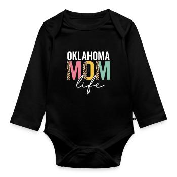 Oklahoma Mama Leben Lustig Mama Leopard Oklahoma Mama - Baby Bio-Langarm-Body - Schwarz - Vorne
