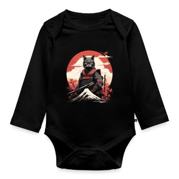 Ancient Japan Warrior Ninja Cat | Samurai Kitty - Baby Bio-Langarm-Body - Schwarz - Vorne