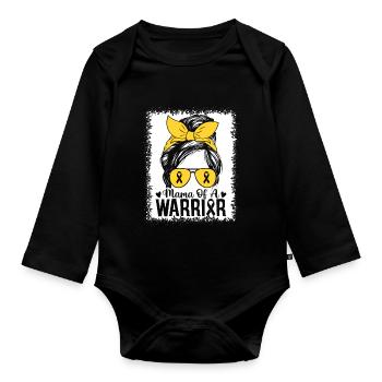 Maman of A Warrior Childhood Cancer Awareness Gold (en anglais seulement) - Body Bébé bio manches longues - noir - Devant