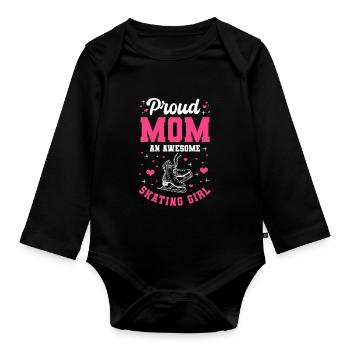Proud Mother Ice Skating Girl - Organic Longsleeve Baby Bodysuit - black - Front