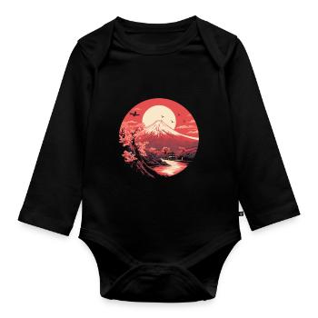 Impression d’art paysager japonais du mont Fuji - Body Bébé bio manches longues - noir - Devant
