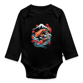 Koi Fish in Zen Garden - Baby Bio-Langarm-Body - Schwarz - Vorne
