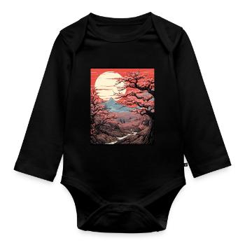 Japanese Cherry Blossom Tree Art Print Sakura - Organic Longsleeve Baby Bodysuit - black - Front