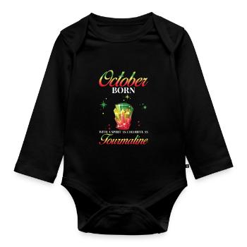 Geburtsstein Oktober Turmalin - Baby Bio-Langarm-Body - Schwarz - Vorne