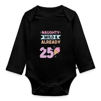Geschenk 25 Jahre Geburtstag Eis essen - Baby Bio-Langarm-Body - Schwarz - Vorne