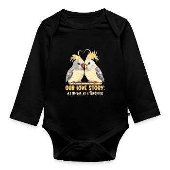 Valentinstag Turteltauben Vogelmotiv Romantisch - Baby Bio-Langarm-Body - Schwarz - Vorne