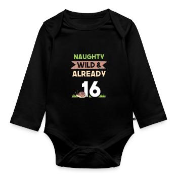 16 Jahre Geburtstag Schaf - Baby Bio-Langarm-Body - Schwarz - Vorne