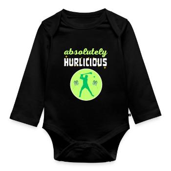 Absolut hurlicious Hurling Spieler - Baby Bio-Langarm-Body - Schwarz - Vorne