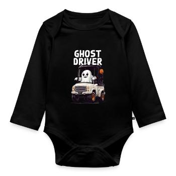 Ghost Driver Funny Halloween Spooky Design - Organic Longsleeve Baby Bodysuit - black - Front