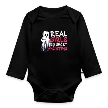 De vraies filles vont à la chasse aux fantômes Halloween - Body Bébé bio manches longues - noir - Devant