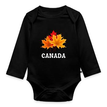 Canada Feuille Érable Automne - Body Bébé bio manches longues - noir - Devant