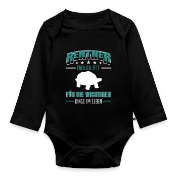 Rentner Rente Rentenbeginn Schildkröte - Baby Bio-Langarm-Body - Schwarz - Vorne