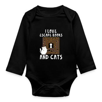 Cute I Love Escape Rooms And Cats Puzzle Game Myst - Organic Longsleeve Baby Bodysuit - black - Front