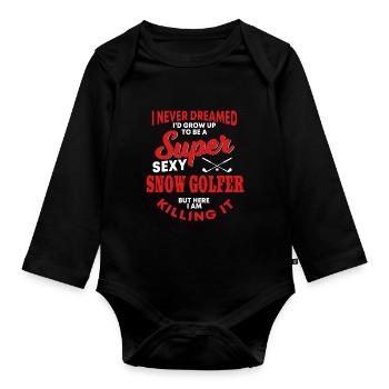 Funny Snow Golfer Humor Winter Golf - Organic Longsleeve Baby Bodysuit - black - Front