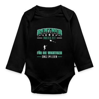 Rentner Rente Rentenbeginn Drachen steigen - Baby Bio-Langarm-Body - Schwarz - Vorne