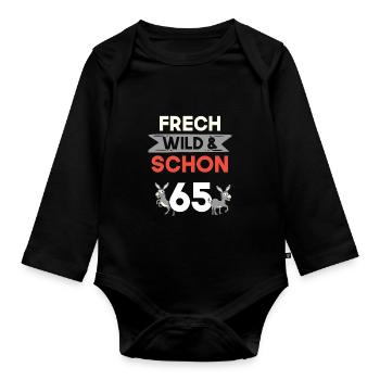 Geschenk 65 Jahre Geburtstag Esel - Baby Bio-Langarm-Body - Schwarz - Vorne