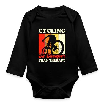 Cycling Is Cheaper Than Therapy - Organic Longsleeve Baby Bodysuit - black - Front