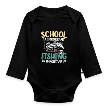L’école est importante, mais la pêche est plus importante - Body Bébé bio manches longues - noir - Devant