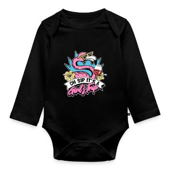 Oh sirotez que c’est un voyage entre filles - Body Bébé bio manches longues - noir - Devant