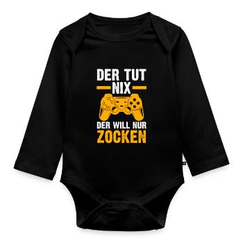 Zocker Zocken Gamer - Baby Bio-Langarm-Body - Schwarz - Vorne