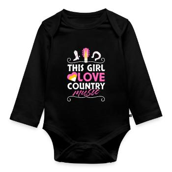 This girl love country music - Organic Longsleeve Baby Bodysuit - black - Front