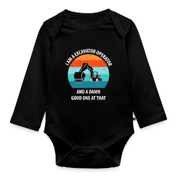 Bagger Baggerfahrer Baggerwagen - Baby Bio-Langarm-Body - Schwarz - Vorne