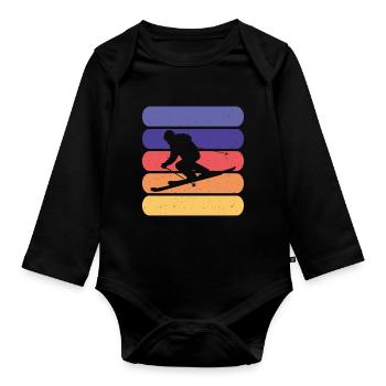 Ski Skifahren Skifahrer - Baby Bio-Langarm-Body - Schwarz - Vorne