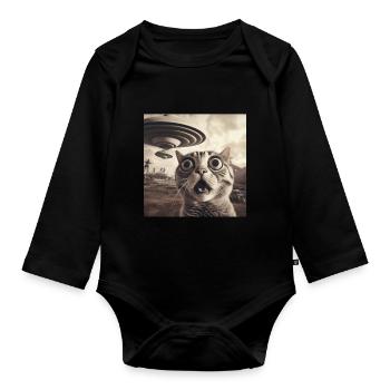 Funny Anxious Cats Selfie UFO Alien - Organic Longsleeve Baby Bodysuit - black - Front