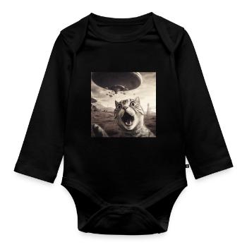 Funny Anxious Cats Selfie UFO Alien - Organic Longsleeve Baby Bodysuit - black - Front