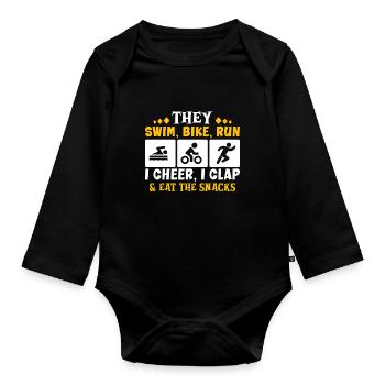 Triathlon Swim Bike Run Triathlete Sport Gift - Organic Longsleeve Baby Bodysuit - black - Front