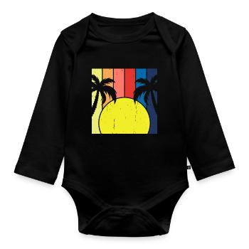 Palmiers Sunrise Retro Vintage - Body Bébé bio manches longues - noir - Devant