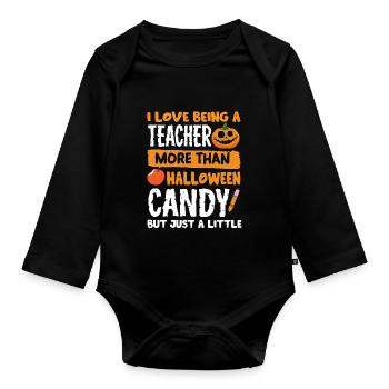 Teacher Halloween Candy Schultag Verkleidung - Baby Bio-Langarm-Body - Schwarz - Vorne