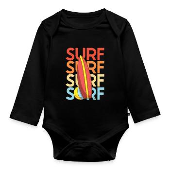 Vintage Surfer Retro Surfing Beach Surf - Organic Longsleeve Baby Bodysuit - black - Front
