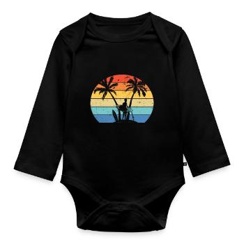Vintage Surfer Retro Surfing Beach Surf - Organic Longsleeve Baby Bodysuit - black - Front