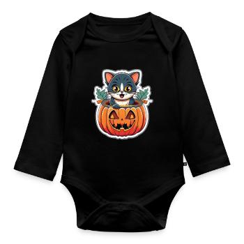 Des yeux de chat dans le noir : design magique d’Halloween - Body Bébé bio manches longues - noir - Devant