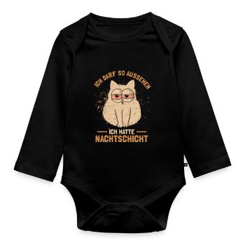 Katze Nachtdienst Schichtarbeiter Nachtschicht - Baby Bio-Langarm-Body - Schwarz - Vorne