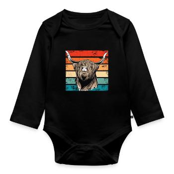 Retro Scottish Highland Cow Outfit - Body Bébé bio manches longues - noir - Devant