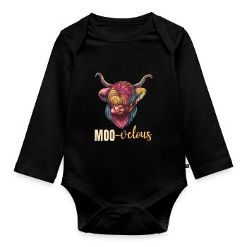 Muh-velous Wortspiel Schottische Hochlandkuh - Baby Bio-Langarm-Body - Schwarz - Vorne