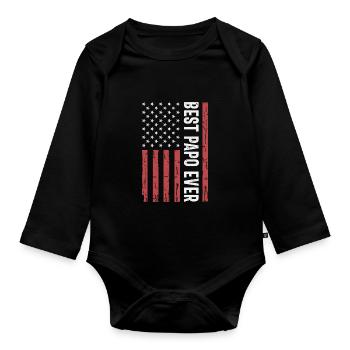 Best Papo Ever US American Flag Funny Grandpa - Organic Longsleeve Baby Bodysuit - black - Front