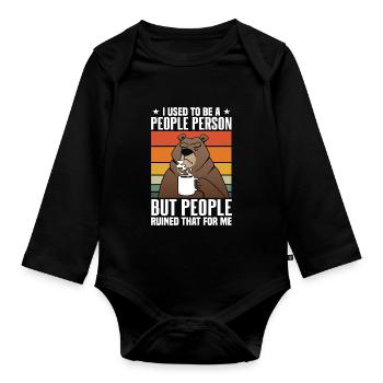 Retro Bear People Person - Organic Longsleeve Baby Bodysuit - black - Front