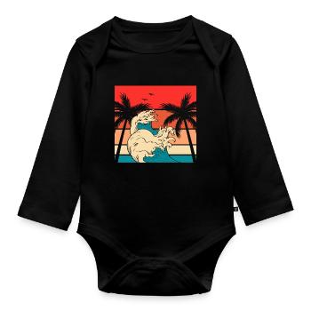 Palm Waves Rétro Vintage - Body Bébé bio manches longues - noir - Devant