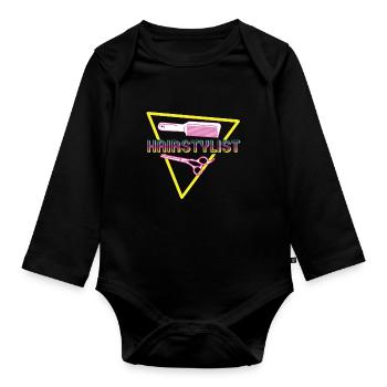 80er Jahre Hairstylist Retro Outfit Haarschnitt - Baby Bio-Langarm-Body - Schwarz - Vorne
